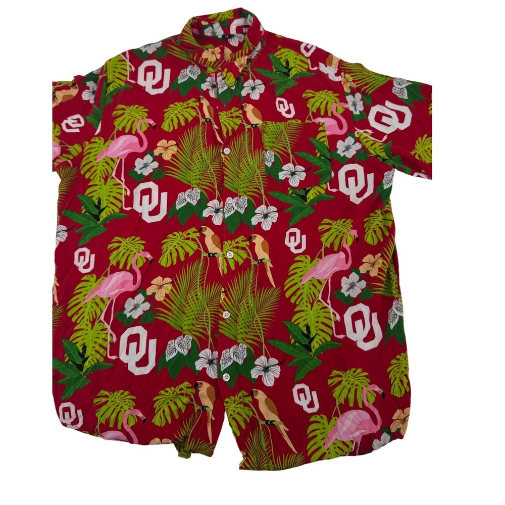 Oklahoma Sooners Hawaiian Shirt Flamingo Parrot Men XL Red Hibiscus NCAA